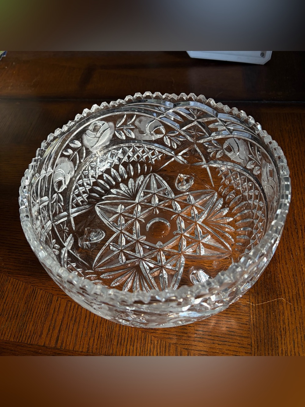 Vintage Imperlux West Germany Hand Cut Led Crystal 3-Footed Bowl Sawtooth Edge